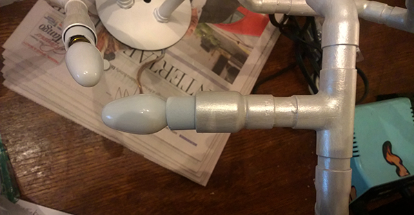 Bulb socket and pipe fitting after white rustoleum and pearlescent acrylic.